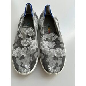 Rothy's Kids Camo Knit Slip On Shoes Gray Blue Trim Size 1